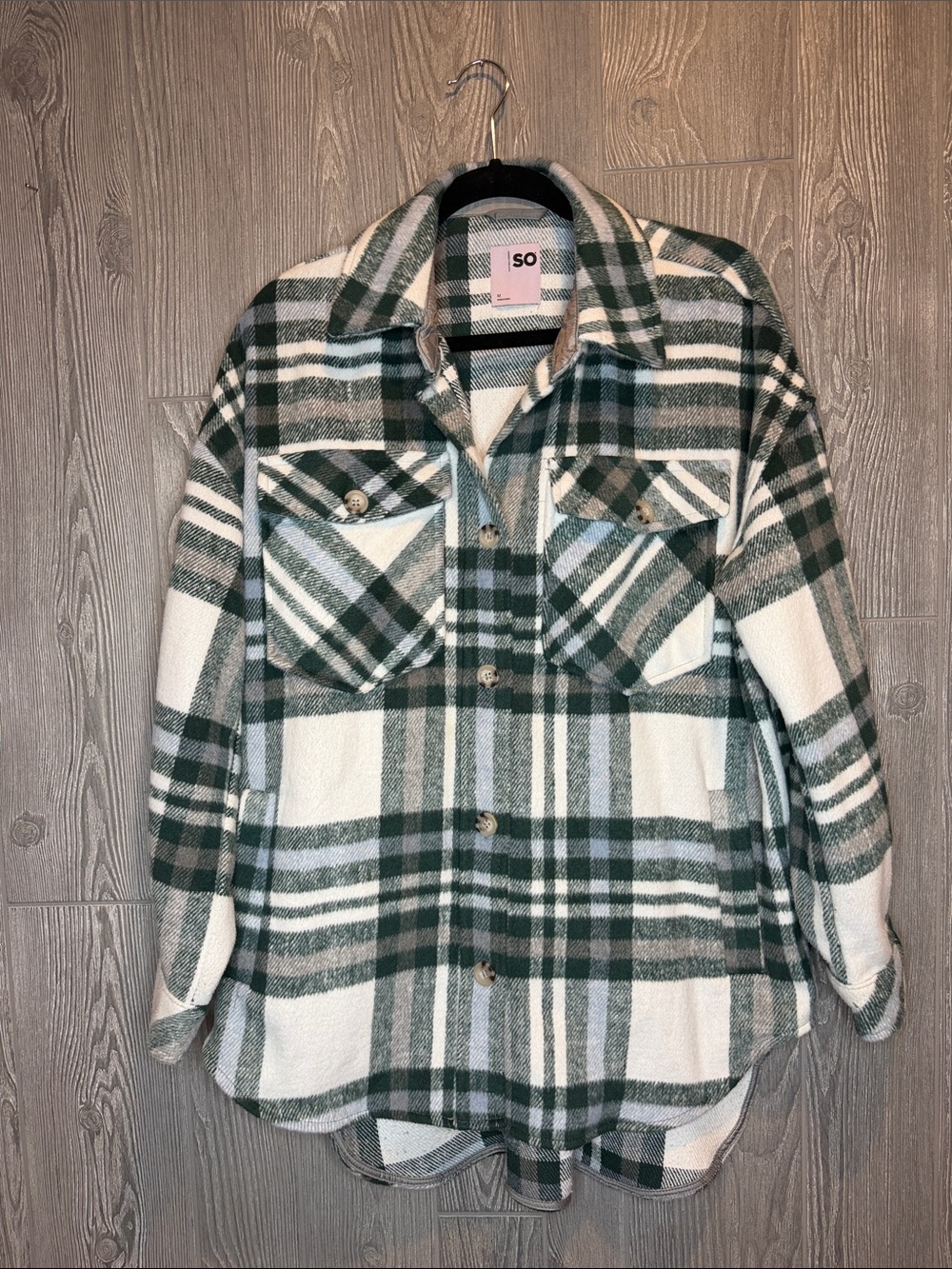 SO Green & White Plaid Shacket Jacket